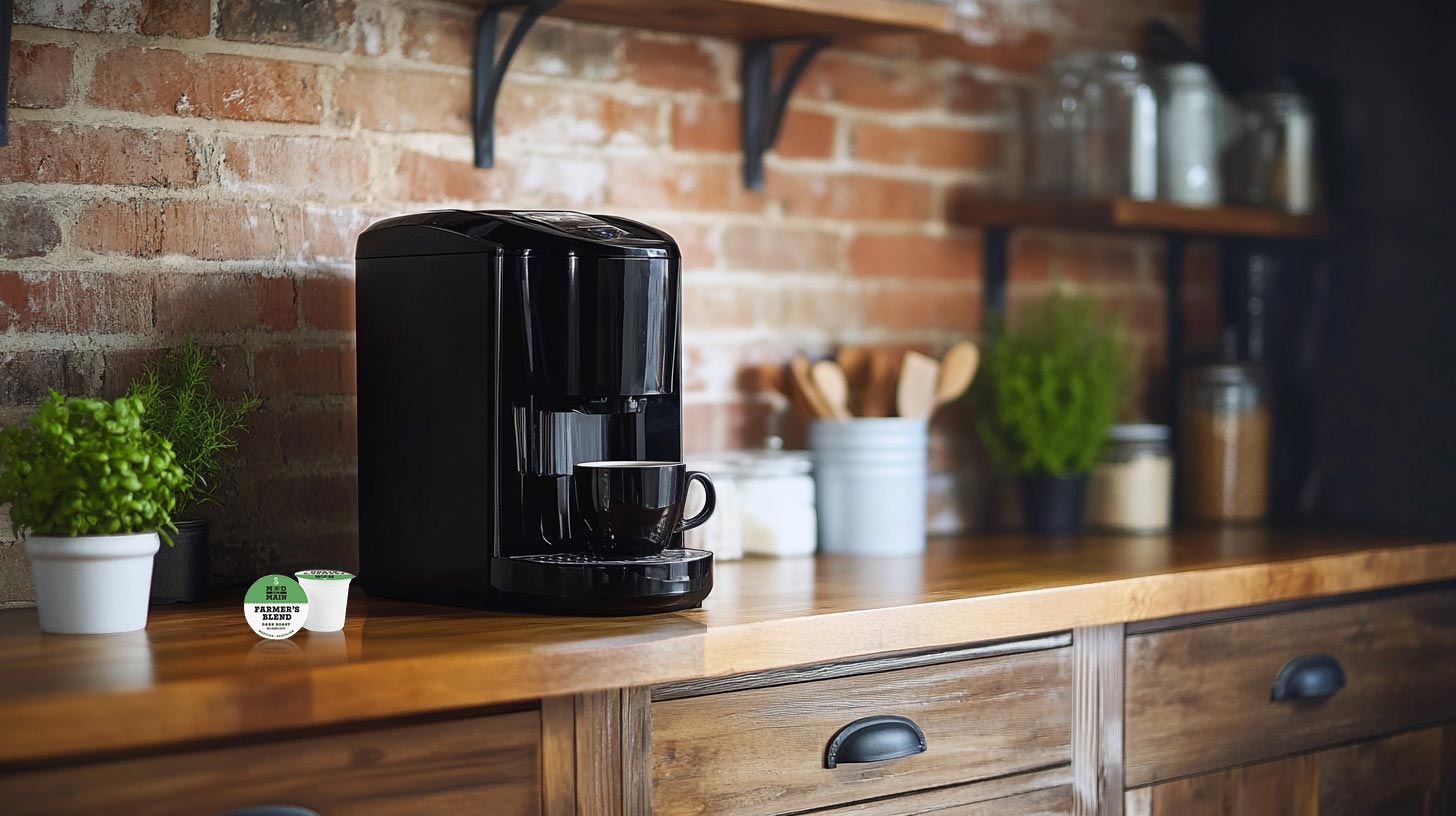 A Keurig style coffee maker with light roast K-cups